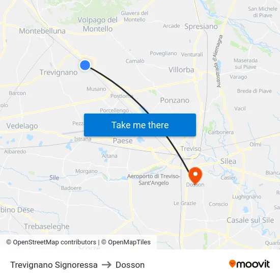 Trevignano Signoressa to Dosson map