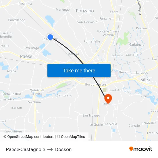 Paese-Castagnole to Dosson map