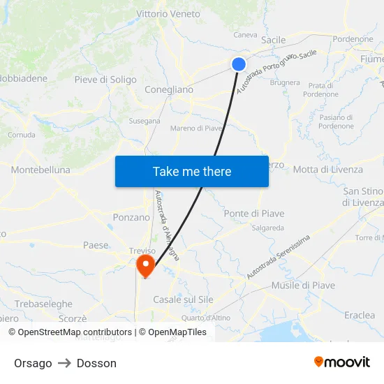 Orsago to Dosson map