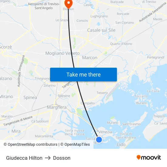 Giudecca Hilton to Dosson map