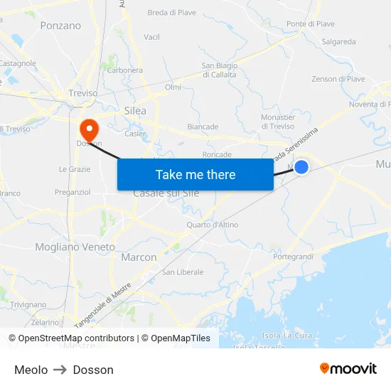 Meolo to Dosson map