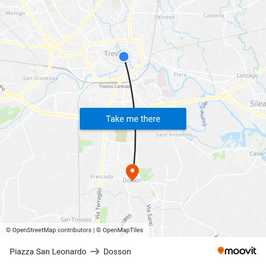 San Leonardo Square to Dosson map