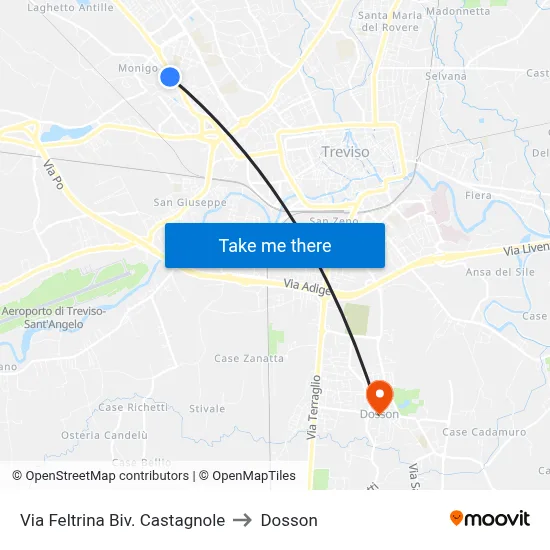 Feltrina Road Castagnole Junction to Dosson map
