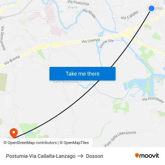 Postumia-Callalta Road-Lanzago to Dosson map