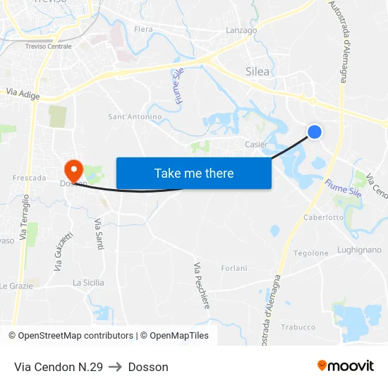 Via Cendon N.29 to Dosson map