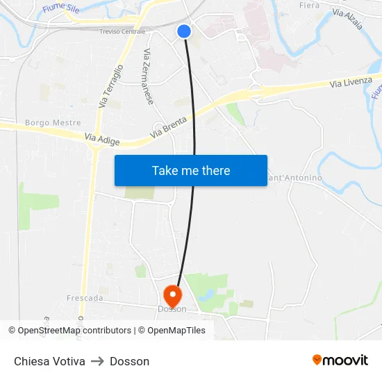 Chiesa Votiva to Dosson map