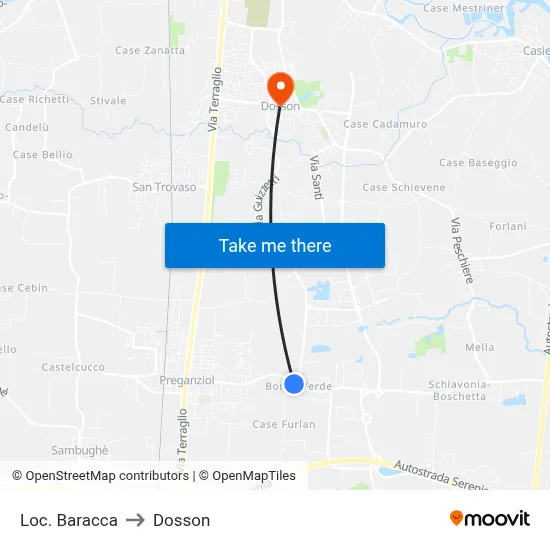 Baracca Location to Dosson map