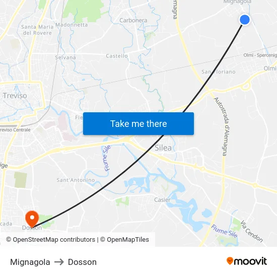 Mignagola to Dosson map