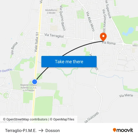 Terraglio-P.I.M.E. to Dosson map