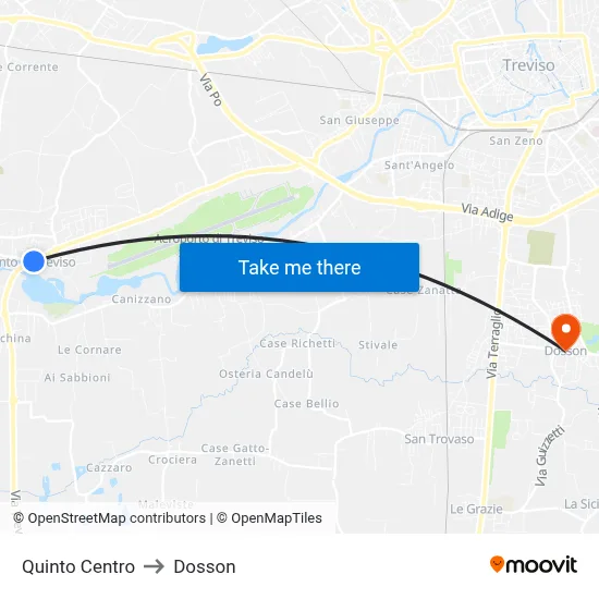 Quinto Center to Dosson map