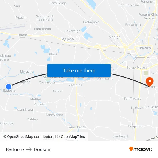 Badoere to Dosson map