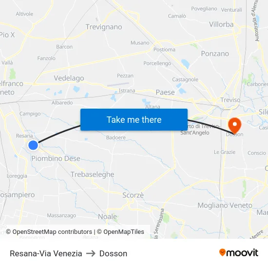 Resana-Via Venezia to Dosson map
