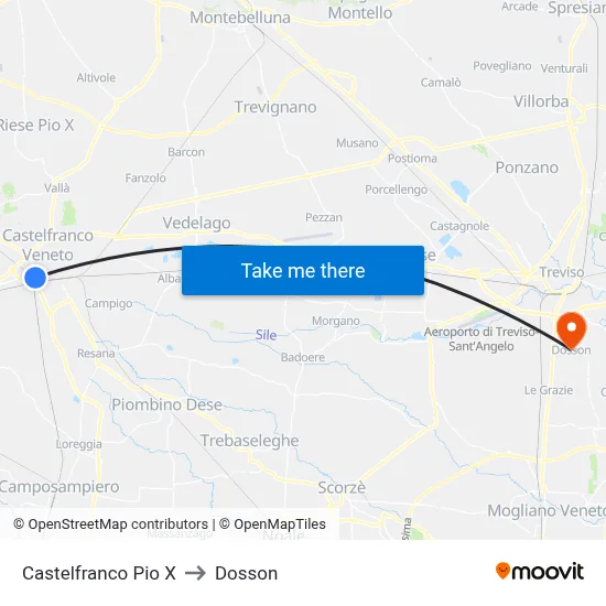 Castelfranco Pio X to Dosson map