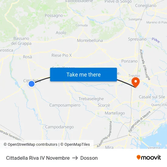 Cittadella Riva IV Novembre to Dosson map