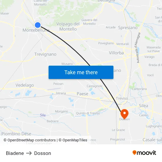 Biadene to Dosson map