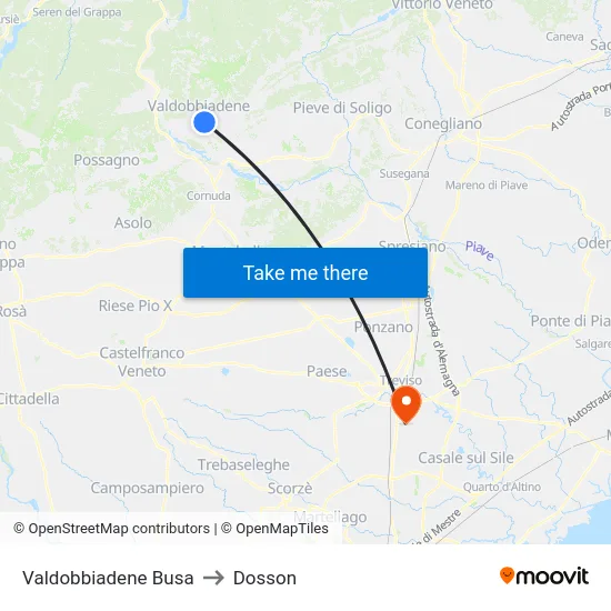 Valdobbiadene Busa to Dosson map