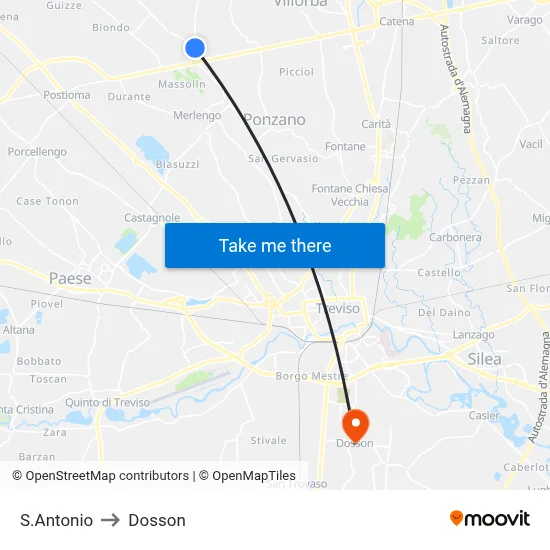 S.Antonio to Dosson map
