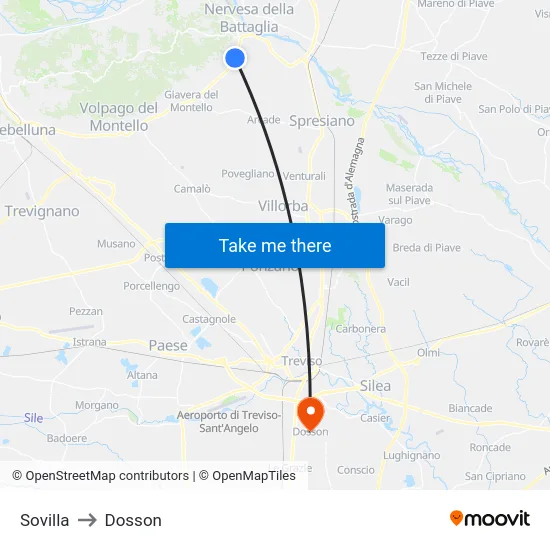 Sovilla to Dosson map