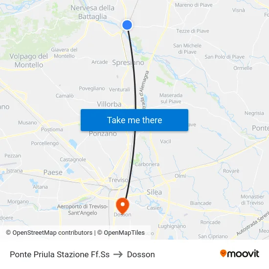Ponte Priula Stazione Ff.Ss to Dosson map