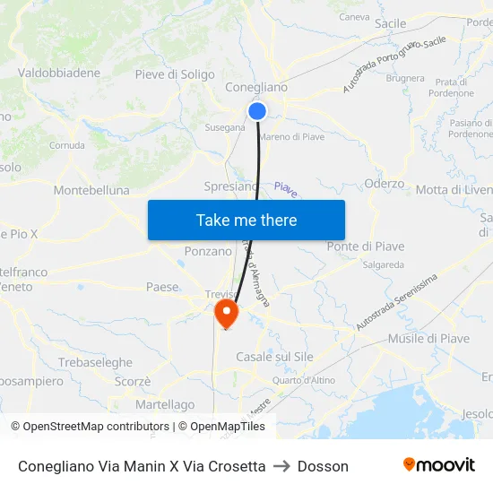 Conegliano Via Manin X Via Crosetta to Dosson map