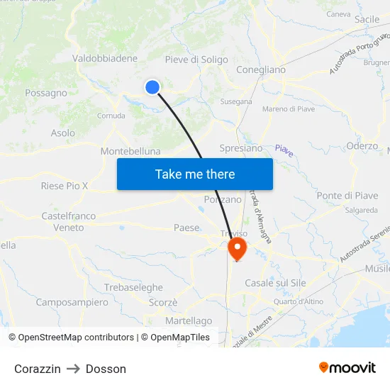 Corazzin to Dosson map