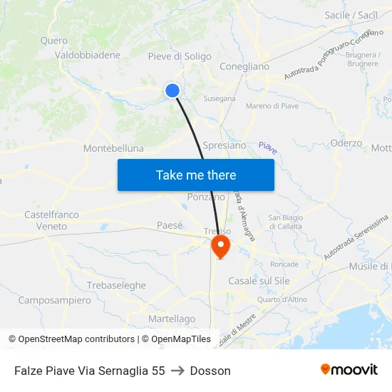 Falze Piave Via Sernaglia 55 to Dosson map