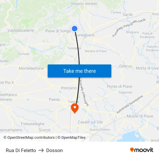 Rua Di Feletto to Dosson map