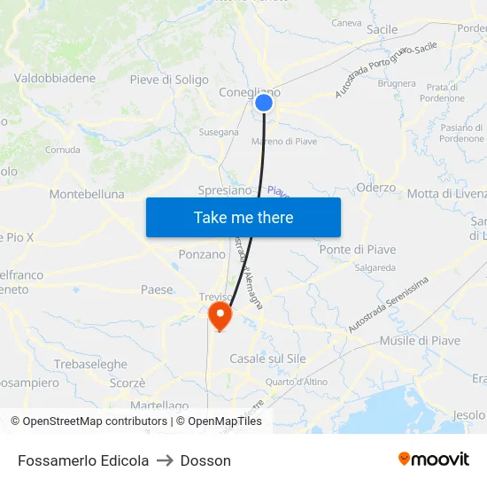 Fossamerlo Edicola to Dosson map