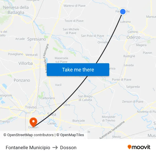 Fontanelle Town Hall to Dosson map