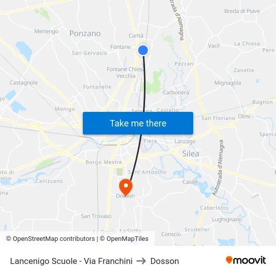 Lancenigo Scuole - Via Franchini to Dosson map