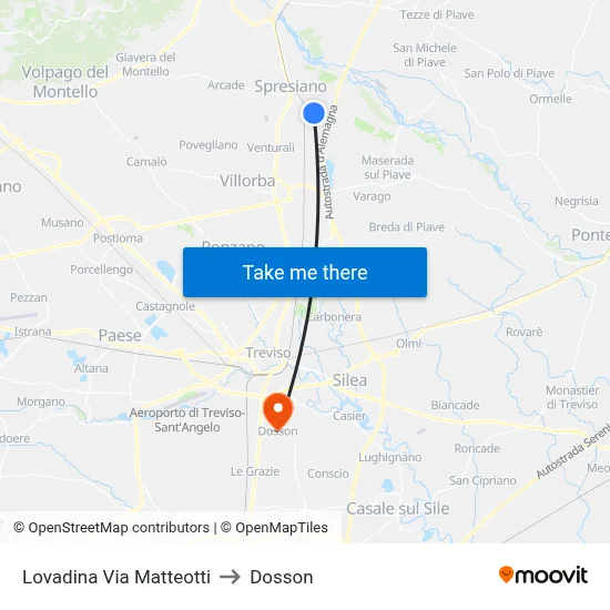 Lovadina Matteotti Street to Dosson map