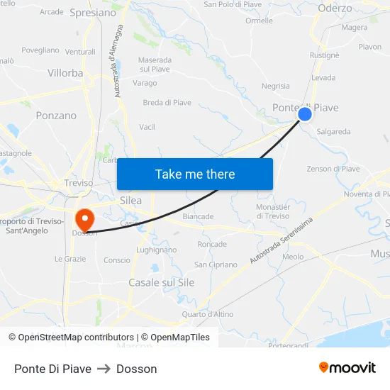Ponte Di Piave to Dosson map