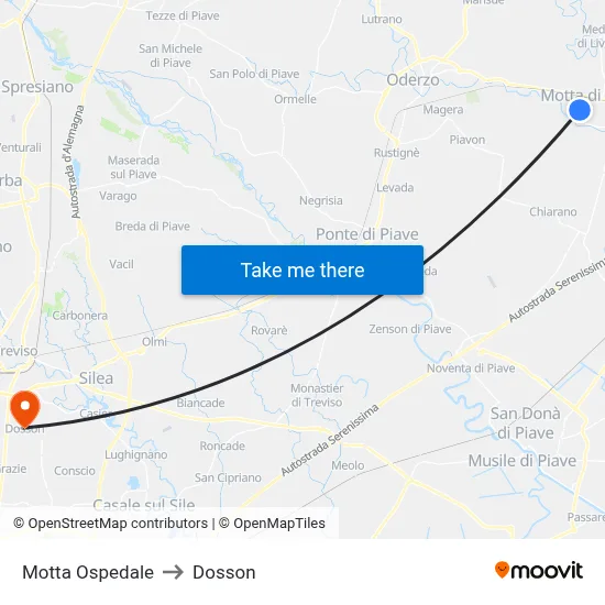 Motta Hospital to Dosson map