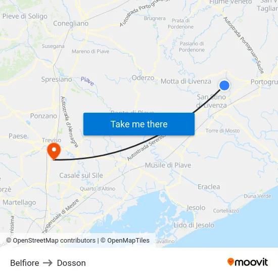 Belfiore to Dosson map