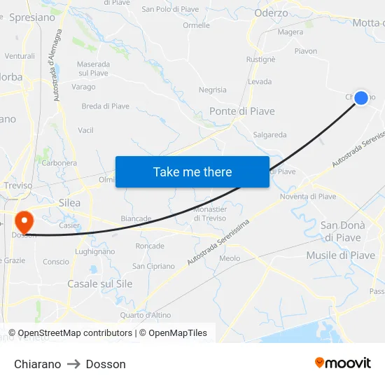 Chiarano to Dosson map