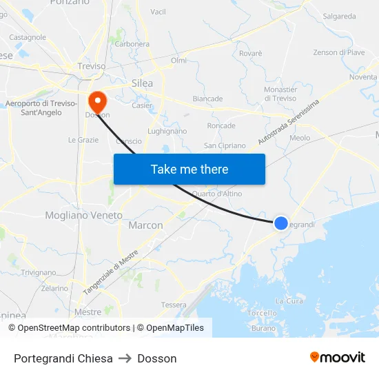 Portegrandi Church to Dosson map