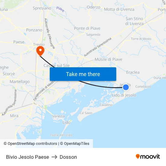 Bivio Jesolo Paese to Dosson map
