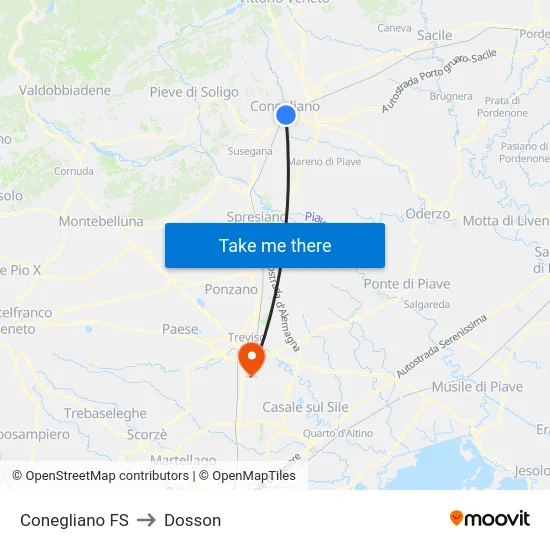 Conegliano FS to Dosson map
