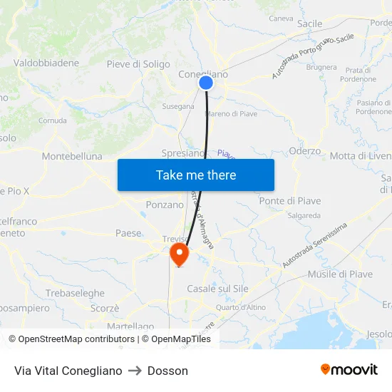 Via Vital Conegliano to Dosson map