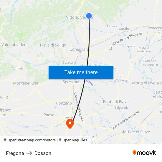 Fregona to Dosson map
