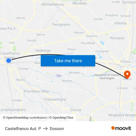 Castelfranco Aut. P to Dosson map