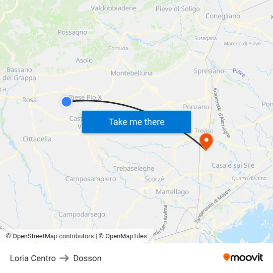 Loria Centro to Dosson map