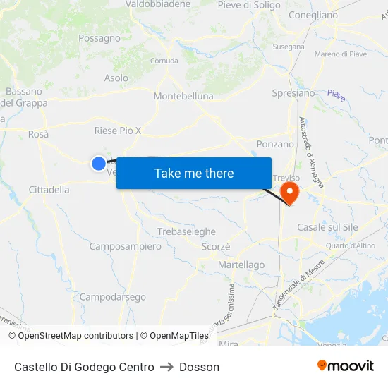 Castello Di Godego Centro to Dosson map
