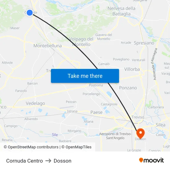 Cornuda Centro to Dosson map