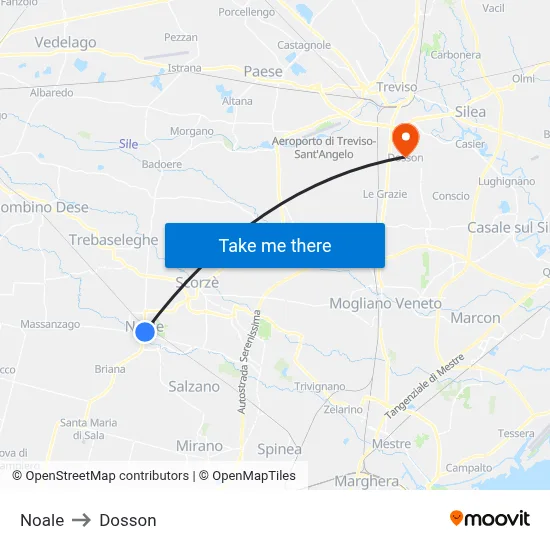 Noale to Dosson map