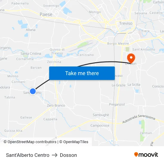 Sant'Alberto Centro to Dosson map