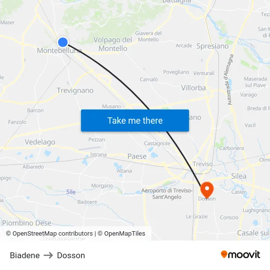 Biadene to Dosson map