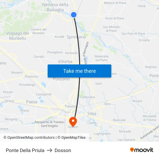 Ponte Della Priula to Dosson map