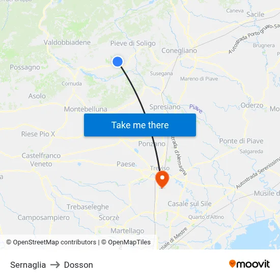 Sernaglia to Dosson map