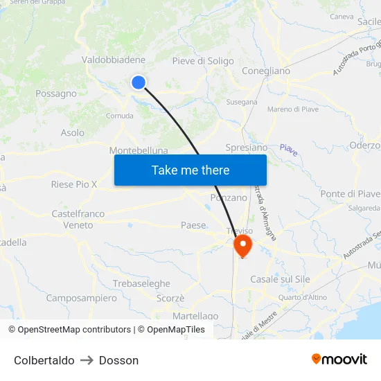 Colbertaldo to Dosson map